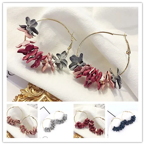 Женские серьги-кольца из сплава большие круглые украшения ткани с лепестками