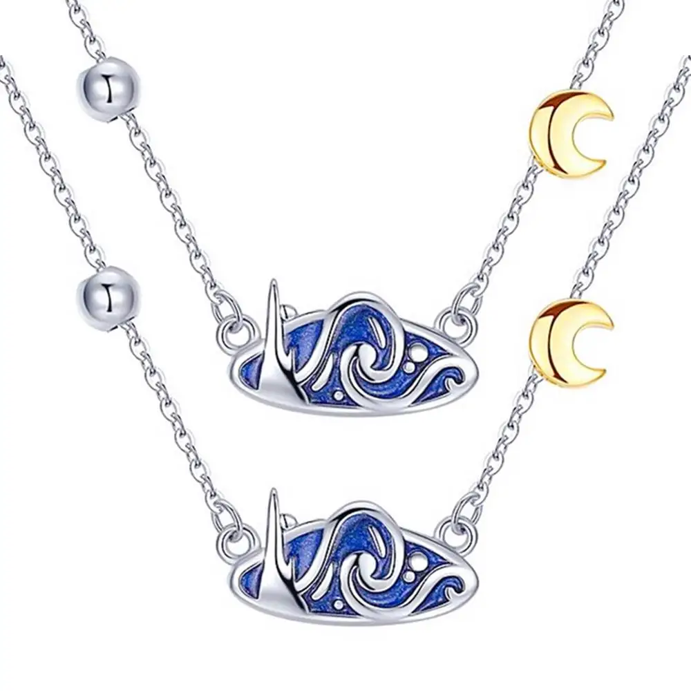 

Imixlot Korean Personality Creative Van Gogh Star Necklace Mori Blue Epoxy Gold Moon Necklace Female Clavicle Chain Jewelry