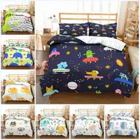 Kids Bedding Set Animals Cartoon Duvet Cover with Pillow Case Soft Microfiber 3Pcs Elephant Plane Comforter Cover