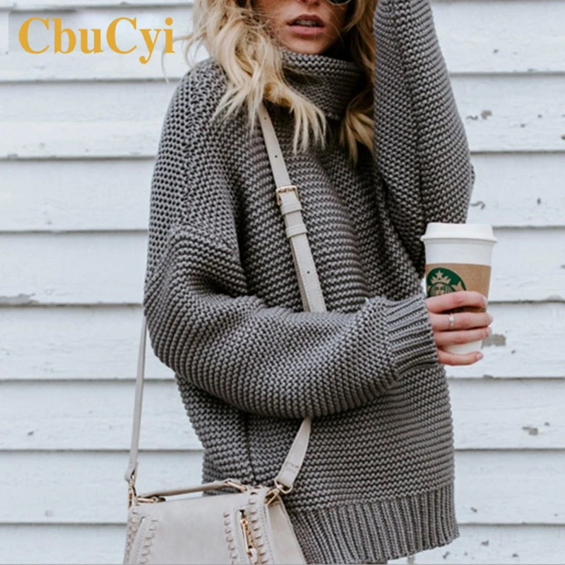 CbuCyi Winter Women Turtleneck Sweater Oversized Long Sleeve Knitted Pullovers Loose Casual Sweaters Jumper Tops | Женская одежда