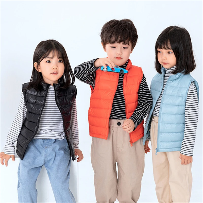 

Y03 90% Duck Down Lightweight Stand-Collar Down Vest Windproof Warm Waistcoat Winter Girls Boys Children's Clothing