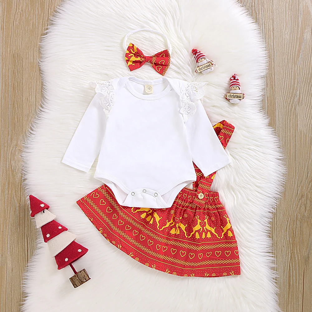 My First Christmas/Одежда для новорожденных девочек комбинезон с длинными рукавами и принтом, комбинезон на лямках, юбка, комплект одежды, Рождественская одежда