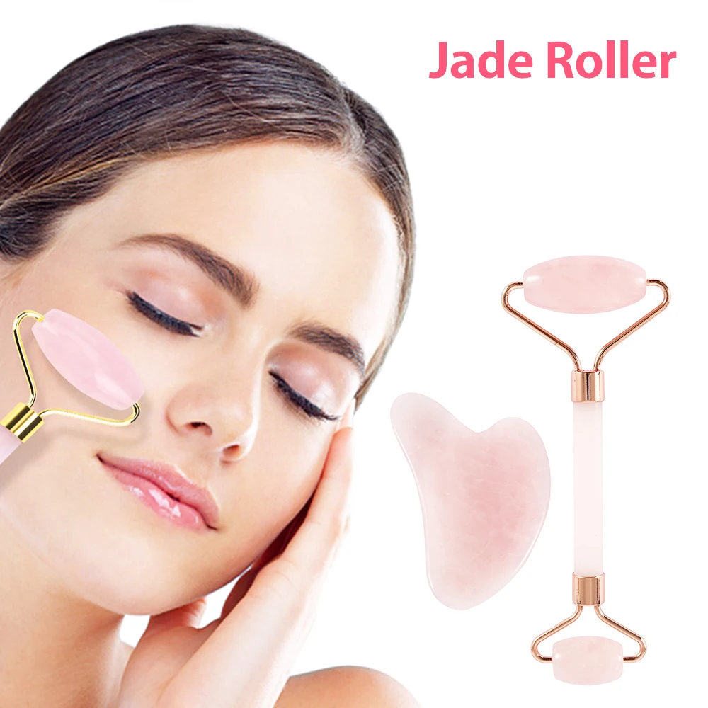 

Natural Jade Roller Guasha Skin Scraper Facial Set Facial Stone Firming Face Anti-Aging Puffy Eyes Massager Neck Anti Wrinkle