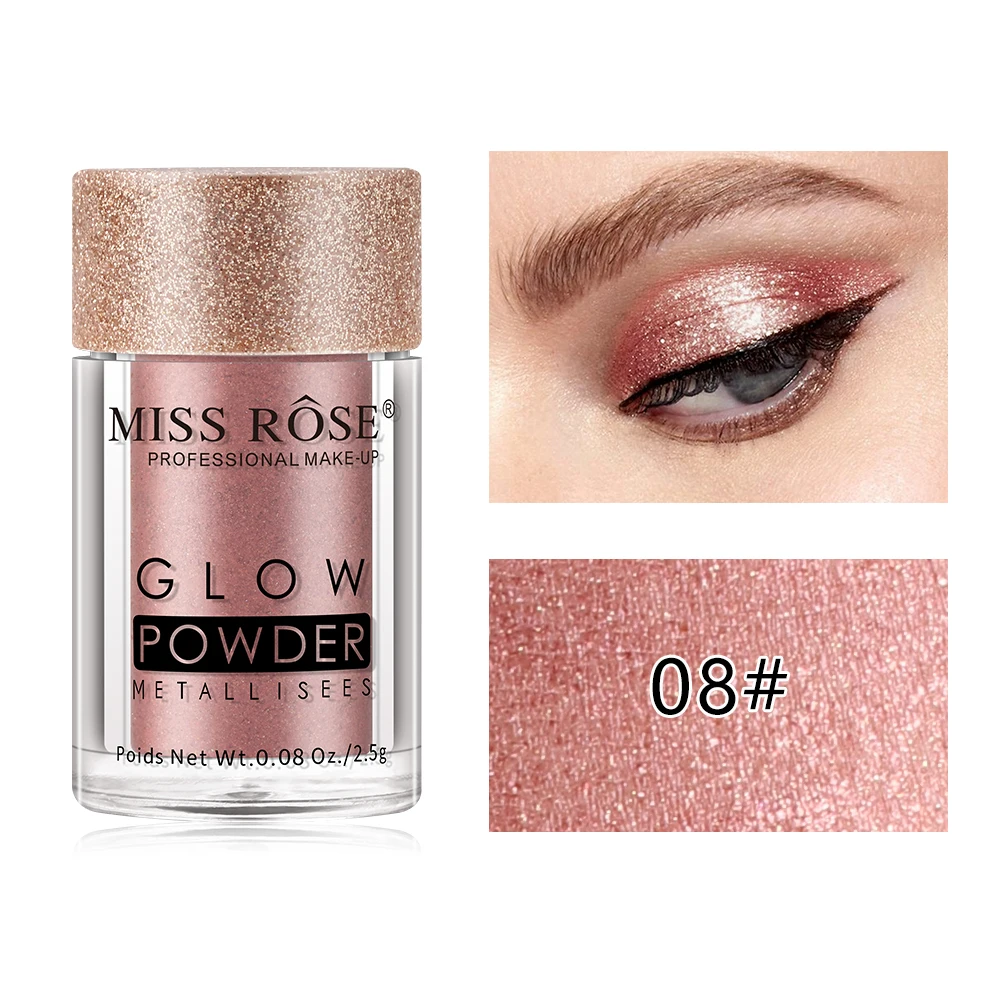 08 MISS ROSE, блестящие тени для век, рассыпчатая пудра, блестящий хайлайтер, матовые тени для век, пигментная пудра, мерцающие тени для век, косметика TSLM1 - Цвет: 08