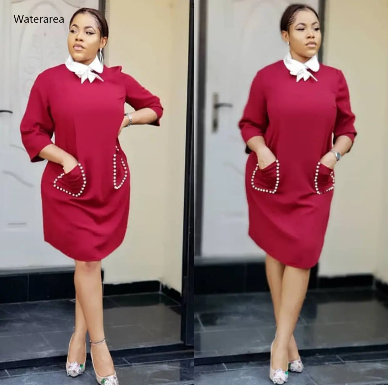 Новинка 2019 женское однотонное платье большого размера с круглым вырезом и бантом