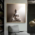 Белая резная статуя Будды, современное искусство, холст, живопись, буддийские плакаты и принты, декор для гостиной и дома