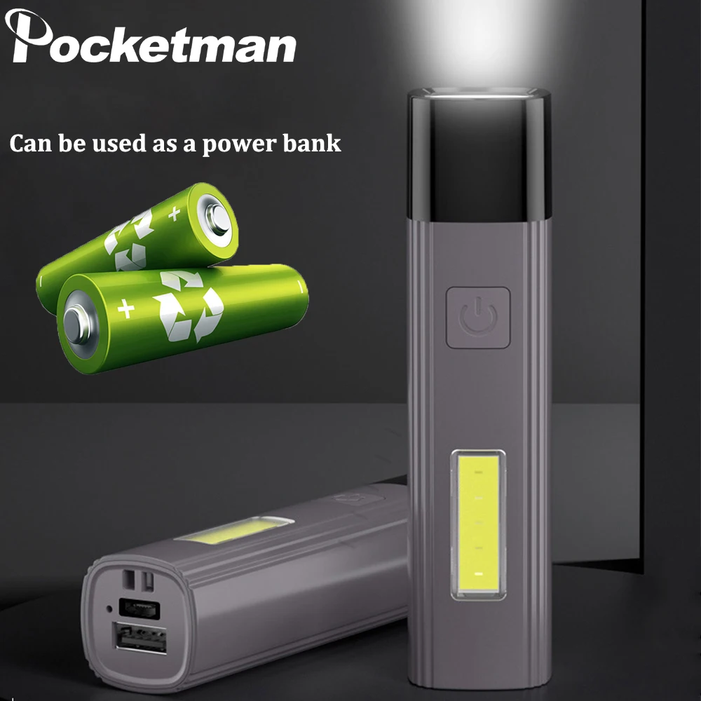 

USB Rechargeable Portable Power Pank Flashlight 9000LM Two Types Of Light Color Waterproof Fashlamp Torch With Built-in Battery