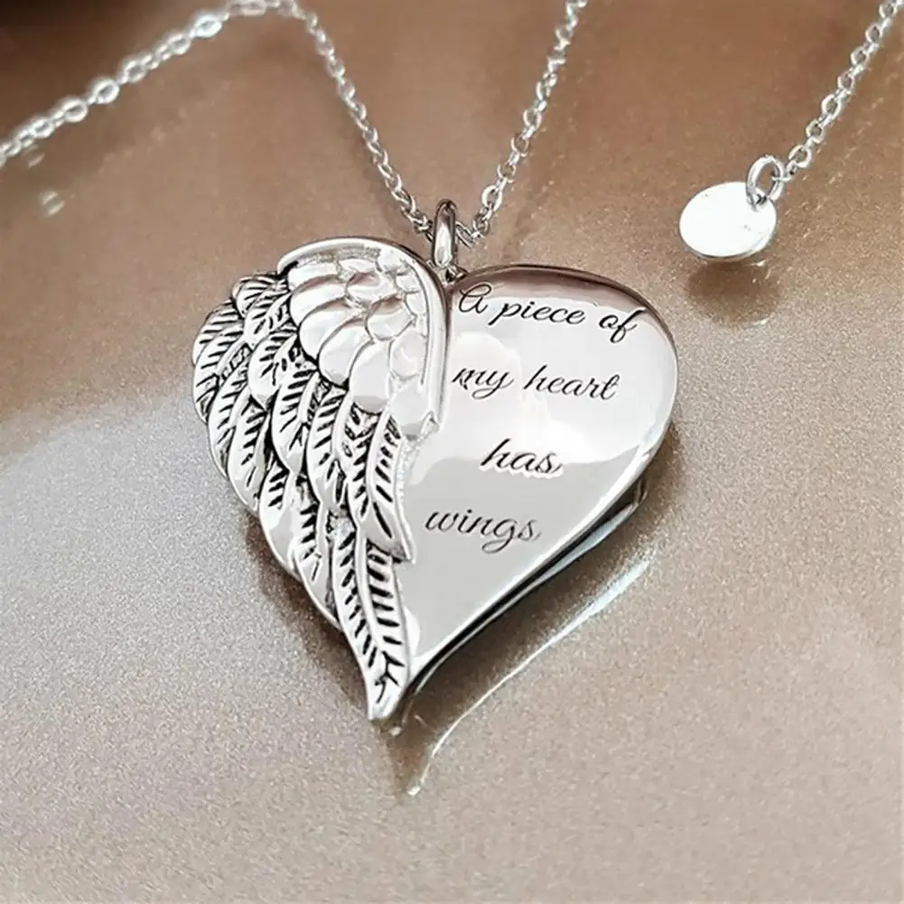 

Women Necklace Romantic Wear-resistant Alloy Letter Heart Wing Pendant Chain for Party Necklace Pendant Chain Necklace Choker