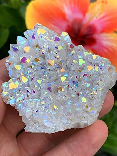 Природный друзовый геодовый образец радуги Angel Aura кварцевый кристалл точечный