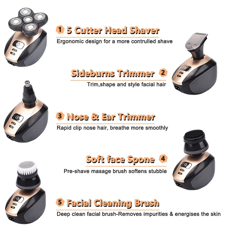 

5 In 1 4D Men of rechargeable bald Electric shavers 5 Swimming heads Bart nose ear hair Trimmer Razor clipper face brush