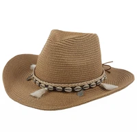 summer outdoor travel mens and womens straw hat shell bow decorative tanning hat beach shade breath jazz hat