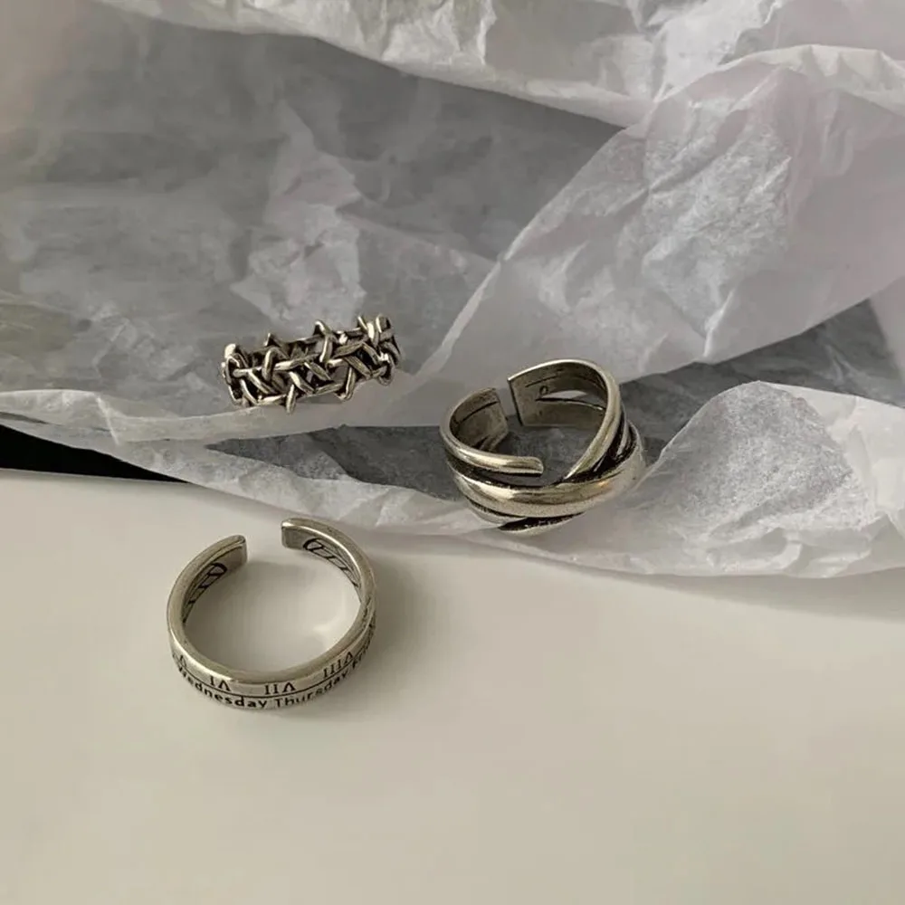 

2021 Vintage Metal Punk Letter Irregular Chain Open Rings Design Finger Rings for Women Men Party Jewelry Gifts
