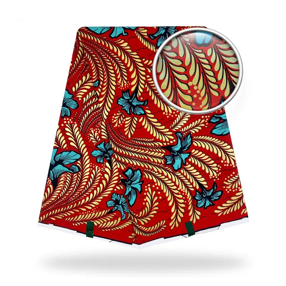 

Африканская ткань с золотым воском, 100% хлопок, высокое качество, настоящий золотой воск для женского платья, шарф «сделай сам», 6 ярдов