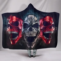 three metal skulls 3d printed wearable blanket adults for kids various types hooded blanket fleece blanket