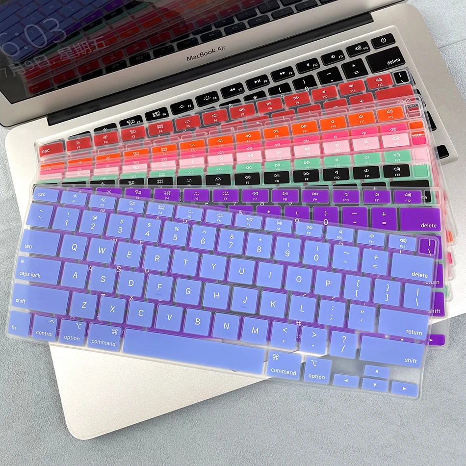 

Чехол для клавиатуры ноутбука EU/US-Enter для Macbook Air 13 M1 chip A2337 A2179, силиконовая цветная Водонепроницаемая Защитная пленка для клавиатуры