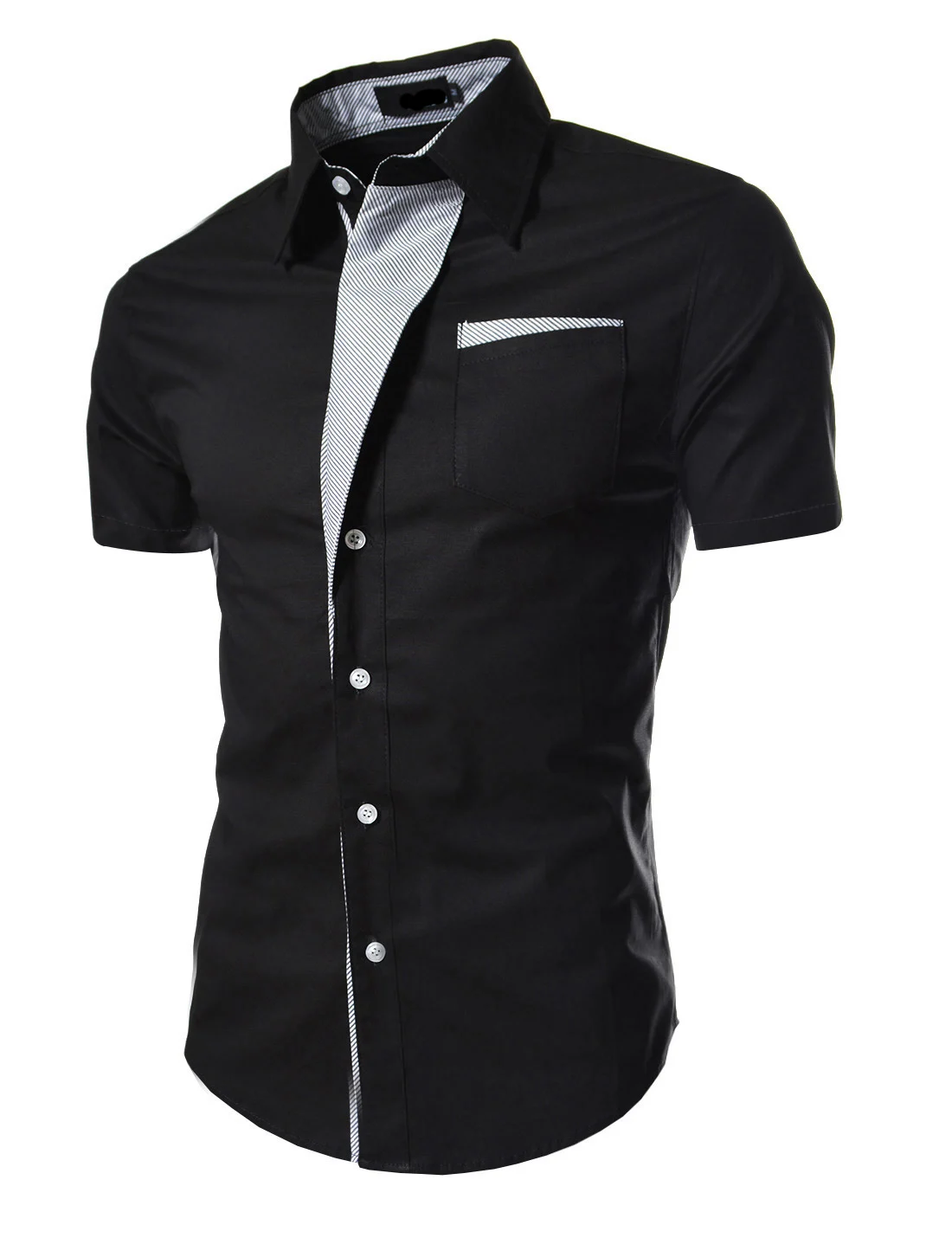 Классический Цвет одинаковая рубашка мужской повседневный узкий короткий рукав