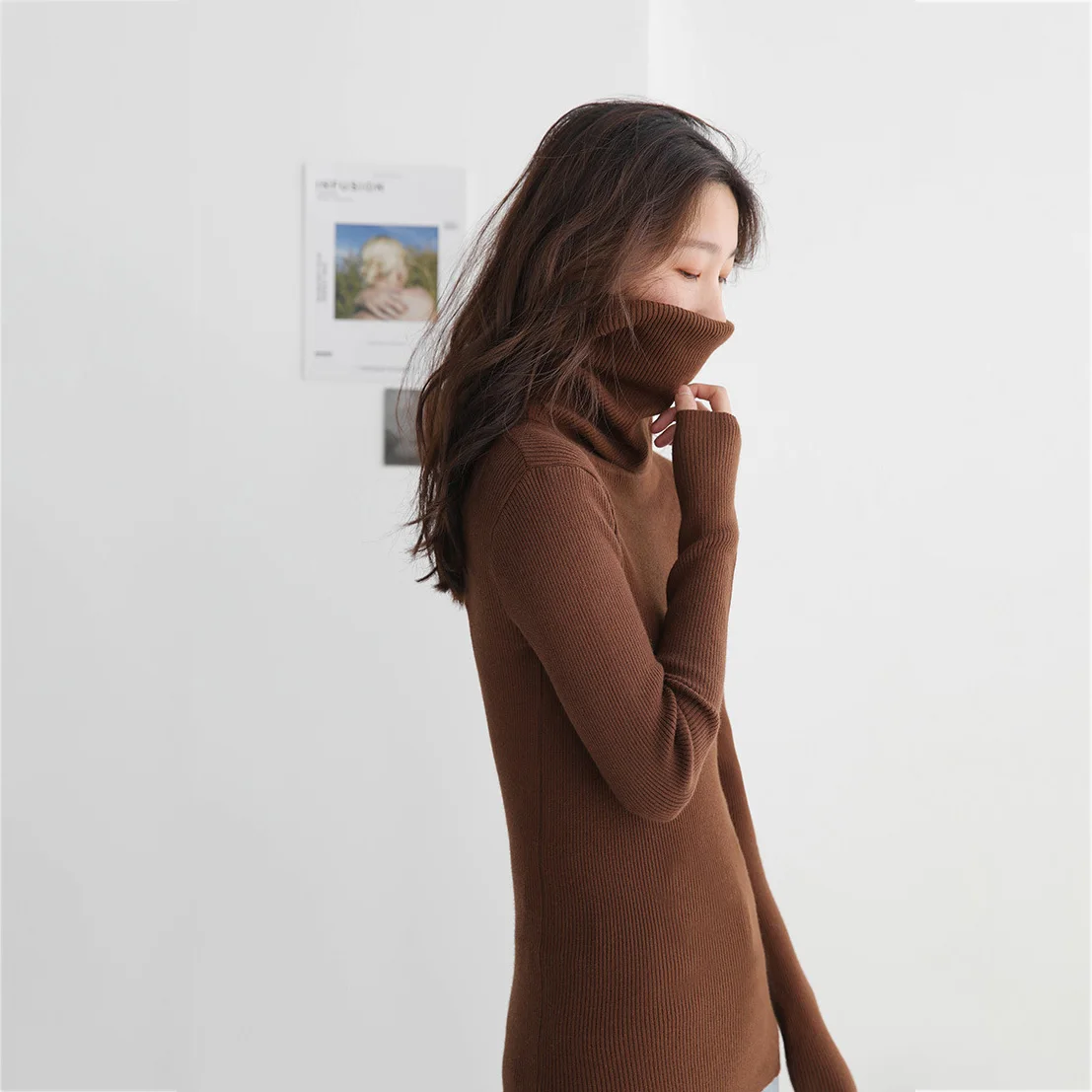 Women Turtleneck Sweater Off Shoulder Knitted Top Slim Ribbed Pullovers | Женская одежда
