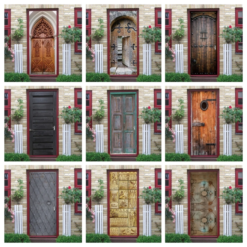 

House Vintage Wood Door Stickers For Girls Boys Living Room Bedroom Bathroom Self-adhesive Wallpaper Entrance Home Decor Poster