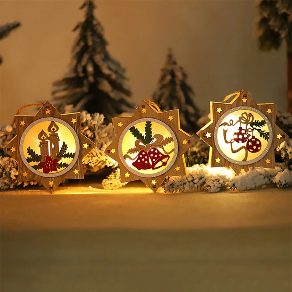 Мини Рождественский светодиодный светильник деревянные светящиеся