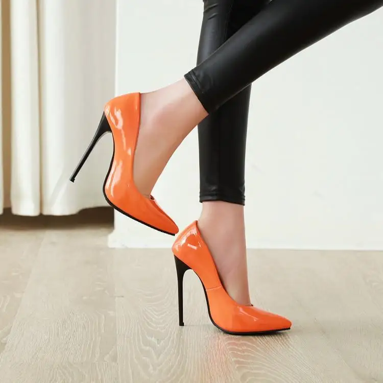 

Spring and autumn white pointed high heels thin heel patent leather medium heel shallow mouth versatile single shoes
