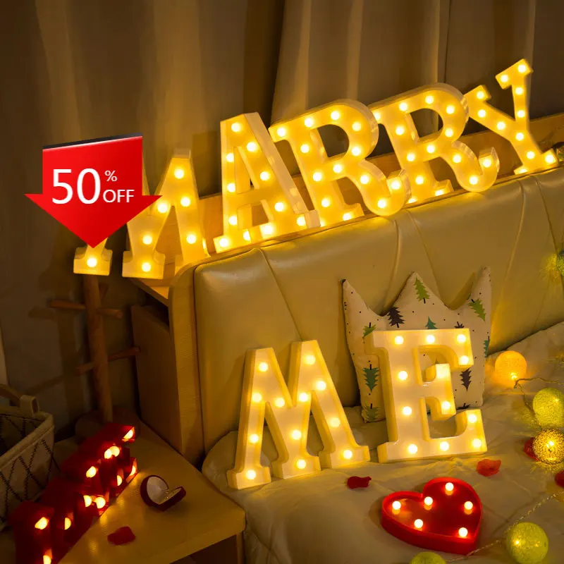 

Romantic Decorative LED Letter Lights 26 English Alphabet Light For Home Wedding Birthday Party Decoration Christmas Lights