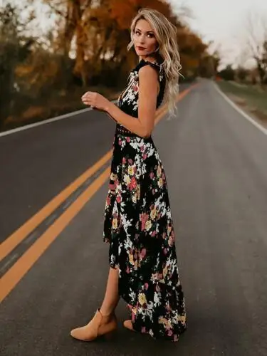 

Summer New Women Elegant Vintage Boho Long Maxi Dress Sexy Backless Party Beach Dress Floral Sundress