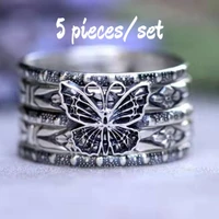 5 pcs set vintage rings set for women bohemian retro butterfly encarved rings fashion party jewelry gift accessories wholesale