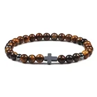 Браслет для молитвы для мужчин и женщин, из гематитового Креста, 6 мм натуральный камень, тигровый глаз, плетеные браслеты, браслет с Иисусом, йогой, Подарочная бижутерия