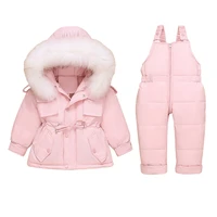 children white duck down jacket snowsuit 30 degree russian winter coat jumpsuit 2pcs toddler girl boy clothes set baby overall