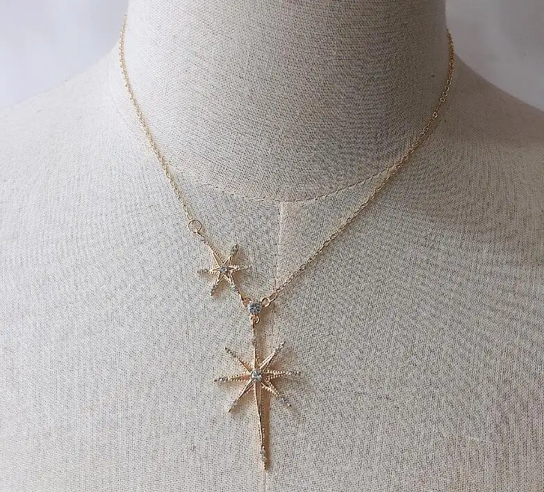 Супер флэш горный хрусталь звезда кулон многослойное ожерелье Женская короткая цепочка простая индивидуальность модные аксессуары
