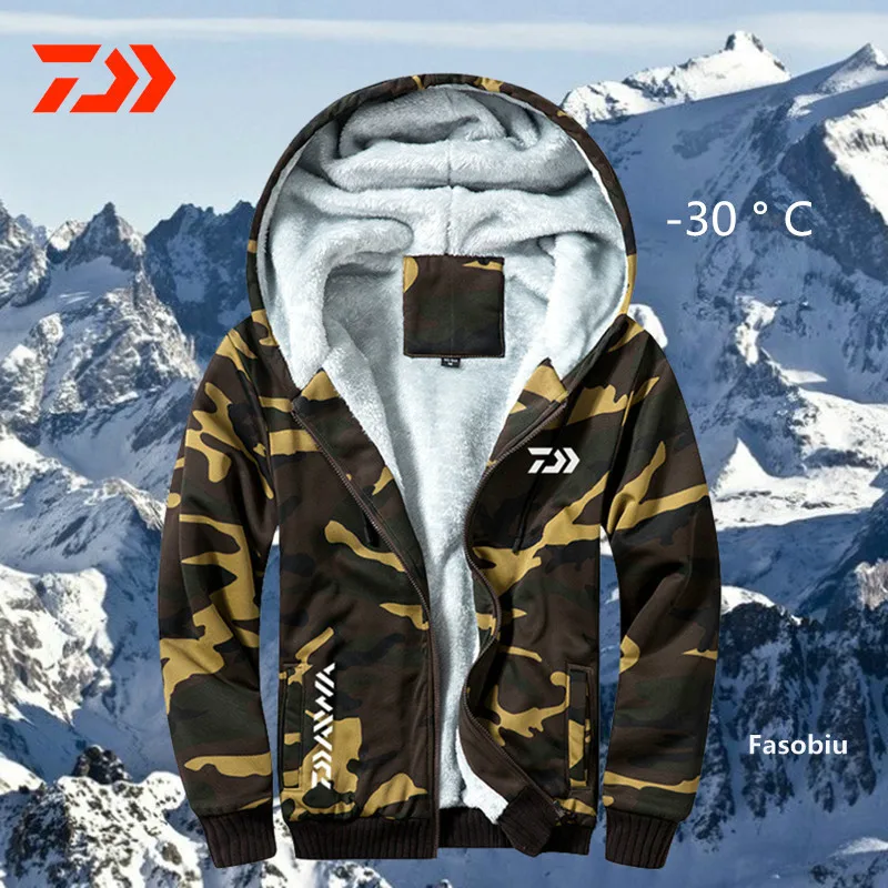 

New Daiwa Fishing Clothes Hoodies Outdoor Sweatshirt With Cap Loose Fleece Warm Fishing Jacket Men Plus Velvet Fishing Clothing