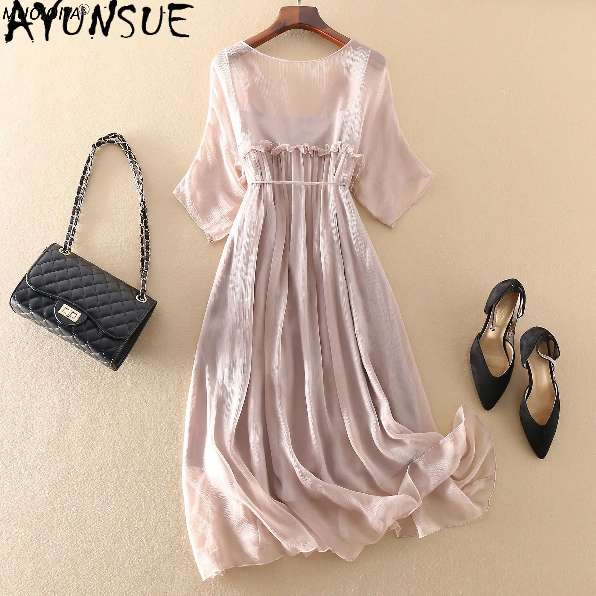 

Vintage Summer Dress Women Clothes 2021 Boho 100% Real Silk Long Vestidos Ladies Maxi Dresses Top Woman Robe Mujer 8015