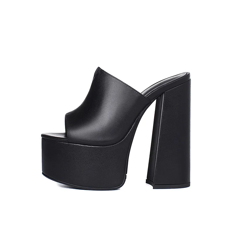 

2021 summer new full leather thick heel waterproof platform white thick soled open toe sandals high heels 41