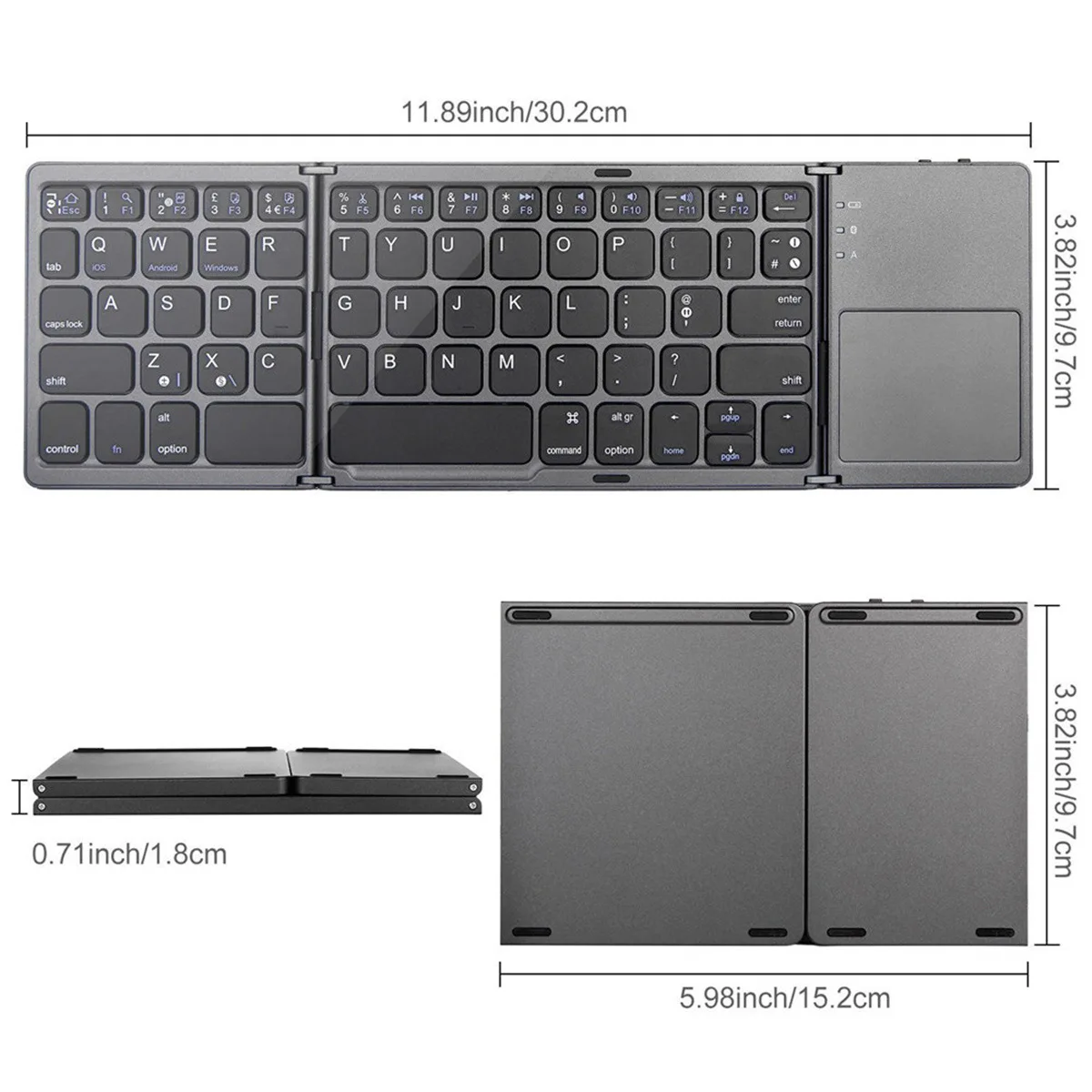 

English B033 Mini Folding keyboard, Wireless Bluetooth Keyboard with Touchpad for Windows, Android, IOS