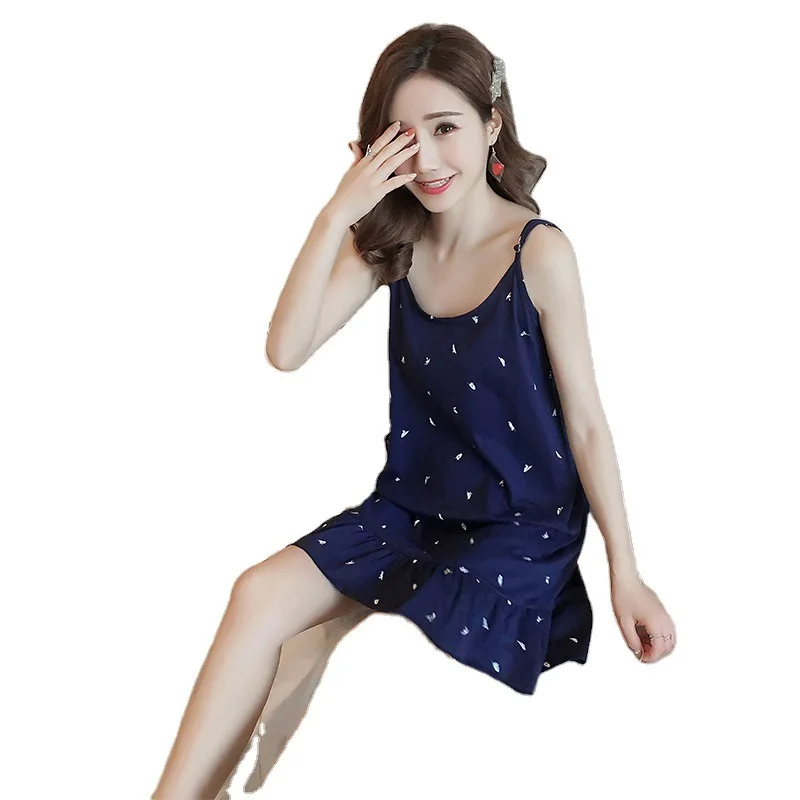 Korean Version Student Nightdress Female Summer Sweet Lovely Suspender Nightdress Summer Cotton Skirt Vest Home Clothes
