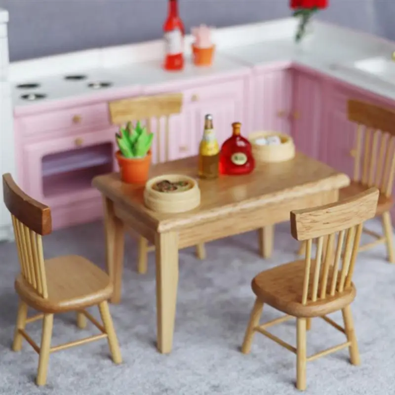 

1 Set Mini House Furniture Wooden Table Chair Set Simulated Furniture Decor