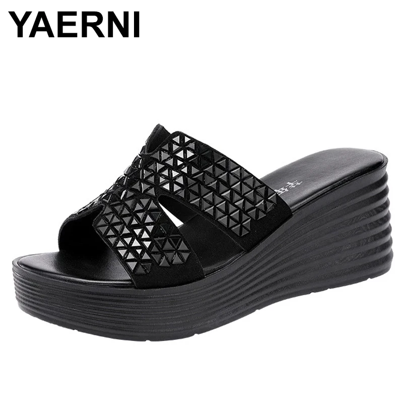 

YAERNI Summer Wedge Slippers Sandals Women 2021 Ladies Slides Outdoor Beach Shoes Platform Thick Bottom Flip-Flops High Heels
