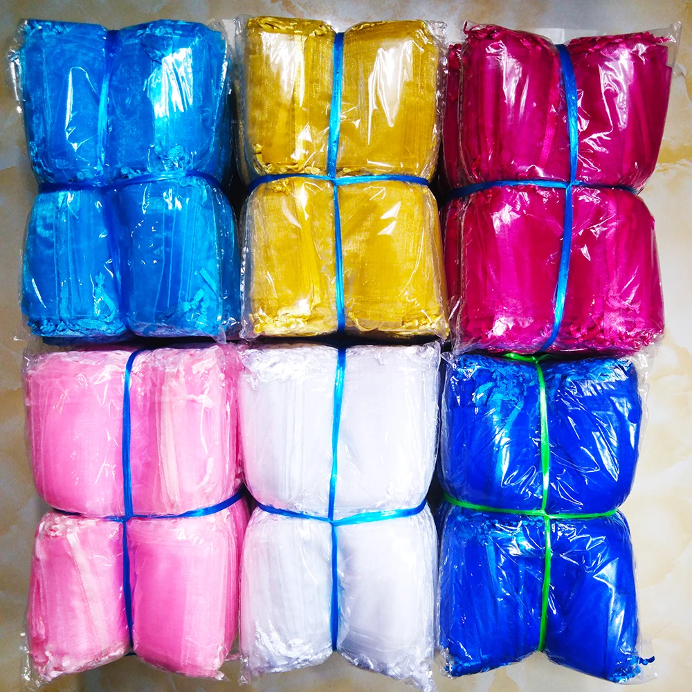 1000 шт./лот, 24 цвета, сумка для ювелирных изделий, 7x9 9X12, 10x15, 13x18 см, свадебный подарок, сумки из органзы, упаковка ювелирных изделий и демонстрация, сумки для ювелирных изделий