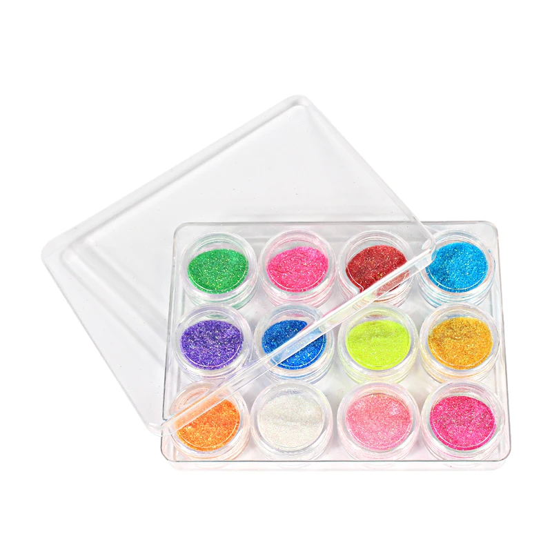 Lidan 12 коробок лазерные блестящие хромированные ногти блеск пыль макияж маникюр