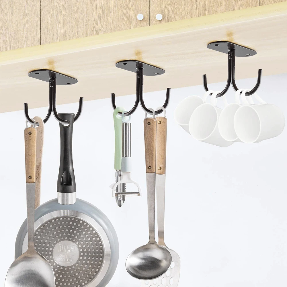 

6PCS Under Cabinet Mug Rack Shelf Hanging Cup Storage Holder Display Organizer With 2 Hooks Cup Holder Mug Rack Display Hanging