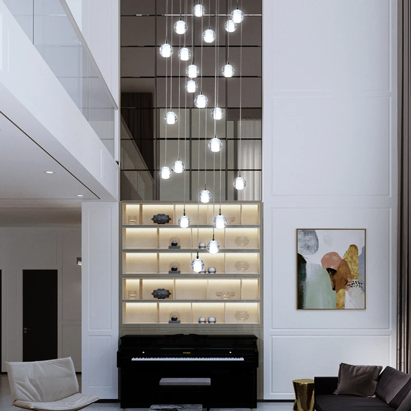 Lámpara LED de bola de cristal simple para interiores, iluminación de escalera para villa, sala de estar, Hotel, vestíbulo, casa de discoteca, luces colgantes modernas