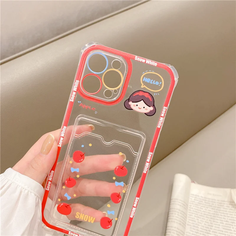 Cute Girl Cartoon Rabbit Shockproof Clear Phone Case For iPhone 11 12 13 Pro XS Max X XR 7 8 Plus Soft Wallet Cover Card Holder