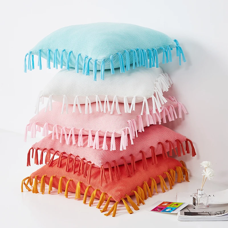 Однотонный Хлопковый чехол для подушки 45x45 см вязаный синий розовый цвет