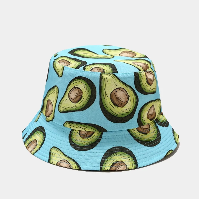 

Cotton Avocado Print Bucket Hat Fisherman Hat Outdoor Travel Sun Cap Hats for Men and Women 302