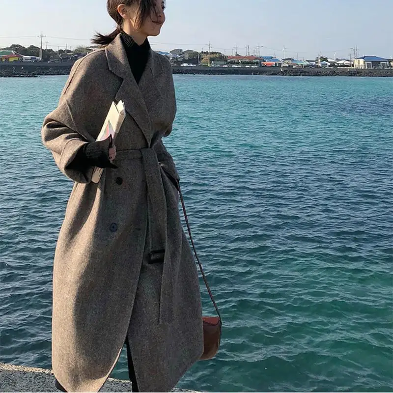 Осенняя и зимняя одежда для дня шерстяное пальто Женское средней длины длинного