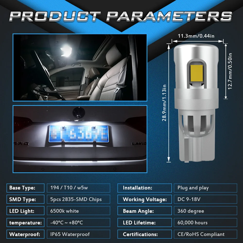Katur 2x W5W T10 светодиодный светильник Canbus для автомобильной парковки подсветка