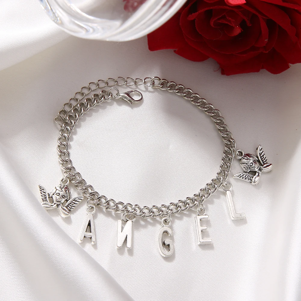 Женские браслеты на ногу UMKA щиколотку с буквами влюбленных и купидонами милые