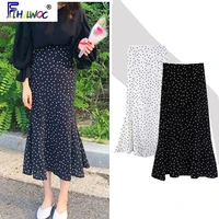 2020 summer skirt long hot sales women black white dot preppy style girls korean design high waist black skirt 3024