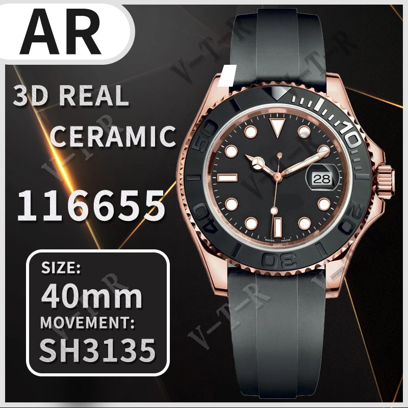 

Men's Mechanical Watch Yacht-Master 116655 ARF 1:1 Best Edition Black Ceramic Bezel 904L Steel on Oysterflex Rubber Strap SH3135