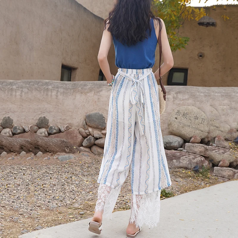 

2021 spring and summer new style fashion chiffon print slim loose thin casual wide-leg pants pants